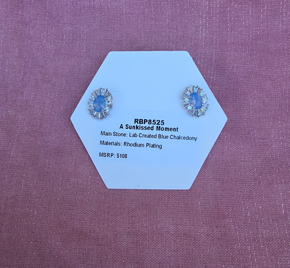 Bomb Party "A Sunkissed Moment" Lab Created Blue Chalcedony Stud Earrings
